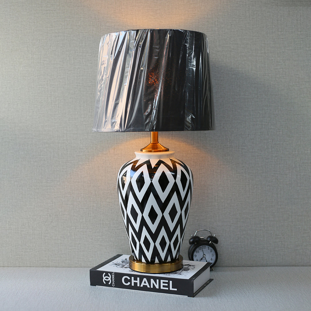 Ceramic Black Check Jar Handpainted Table Lamps(Pair)